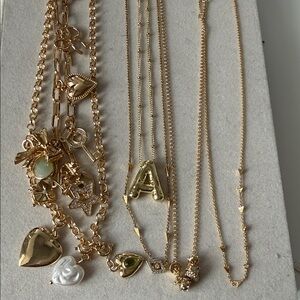 Bundle of Gold Charm Necklaces,  bracelets and earrings